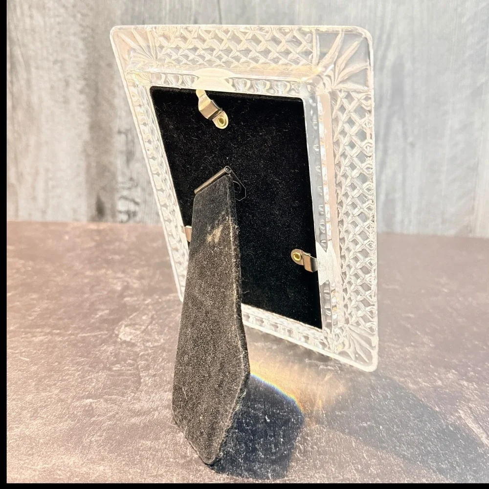 Vintage Picture Frame Lead Crystal Diamond Cut Clear Glass 90s 3.5 x 5